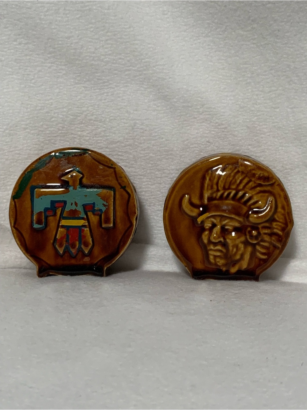 Vintage Native American Indian Chief Drum Salt Pepper Shakers- Japan.  Good used